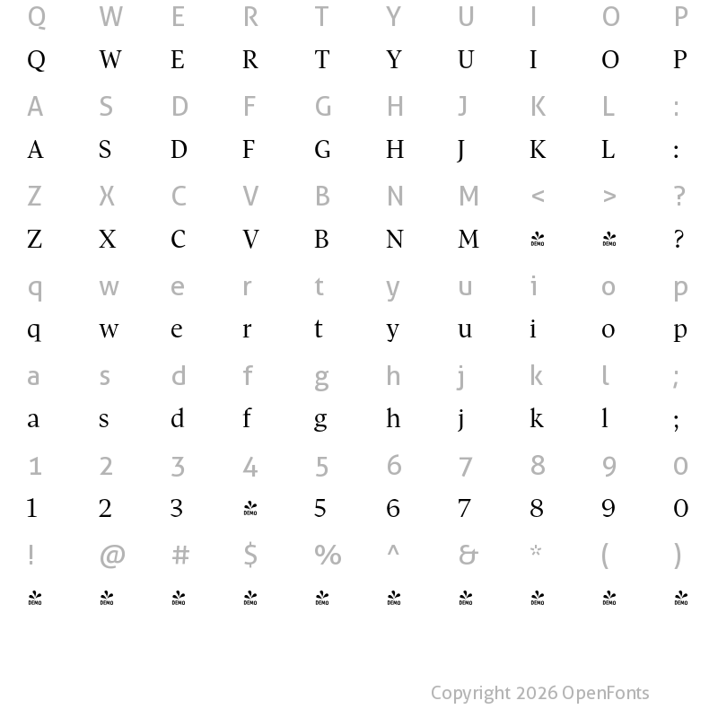 Character Map of FONTSPRING DEMO - Pratt Nova Regular Regular