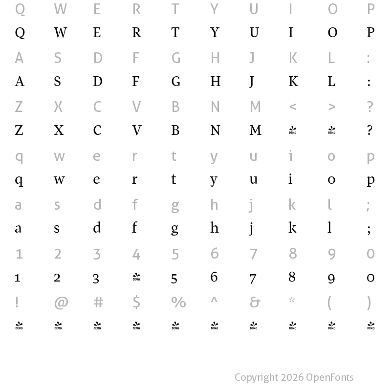 Character Map of FONTSPRING DEMO - Pratt Nova Text Regular Regular