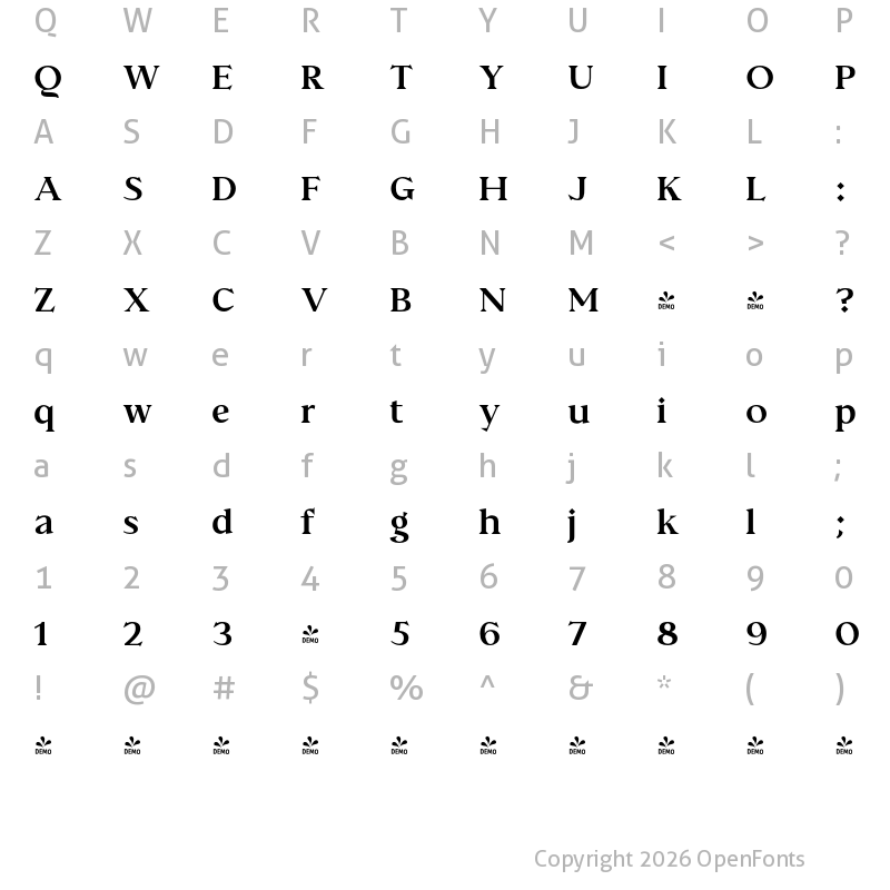 Character Map of FONTSPRING DEMO - Prelom Bold Regular