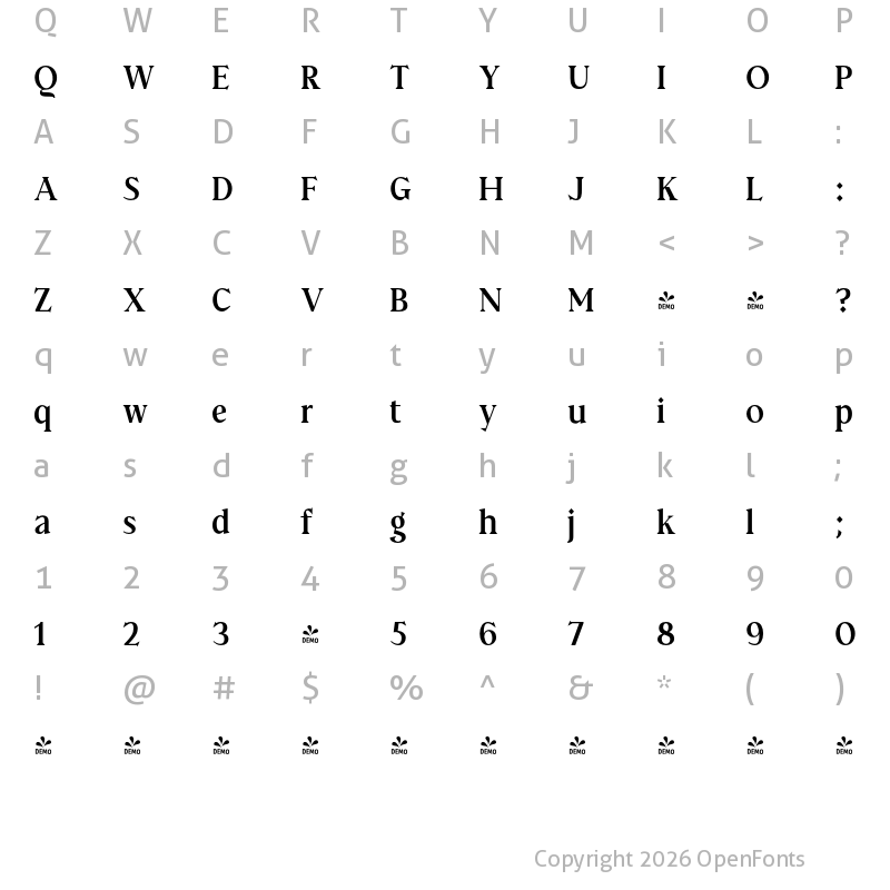 Character Map of FONTSPRING DEMO - Prelom Condensed Bold Regular