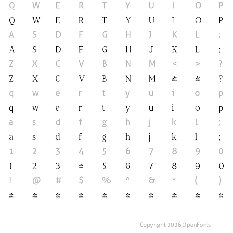 Character Map of FONTSPRING DEMO - Prelom Condensed Regular Regular