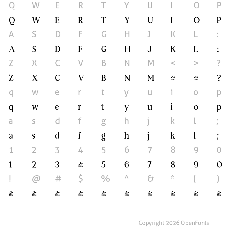 Character Map of FONTSPRING DEMO - Prelom Condensed SemiBold Regular