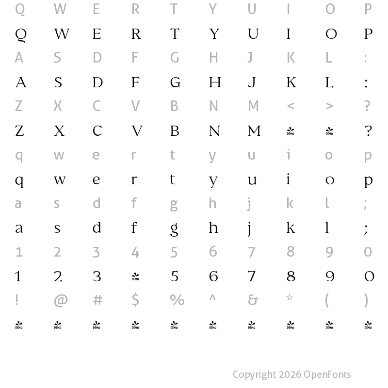 Character Map of FONTSPRING DEMO - Prelom Regular Regular