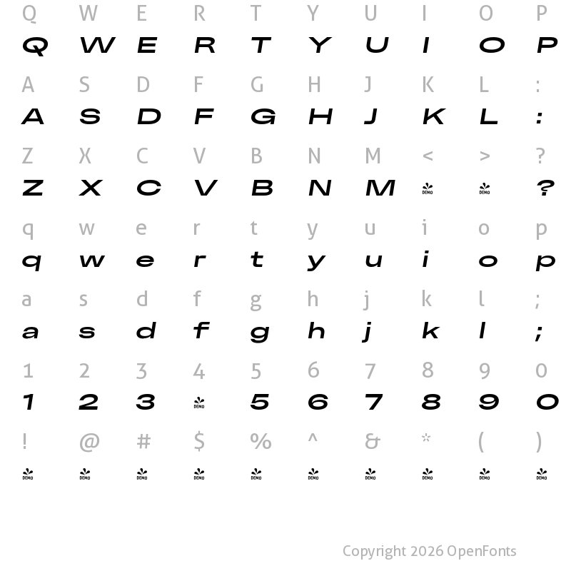 Character Map of FONTSPRING DEMO - Premis Semibold Extended Italic Regular