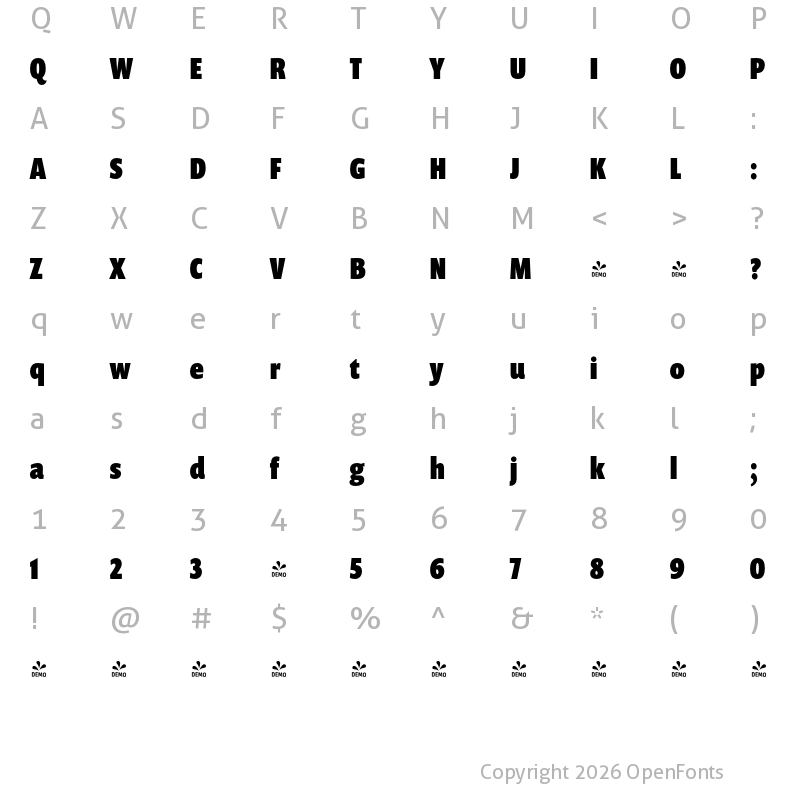 Character Map of FONTSPRING DEMO - Prenton RP Ultra Cond Blk Regular