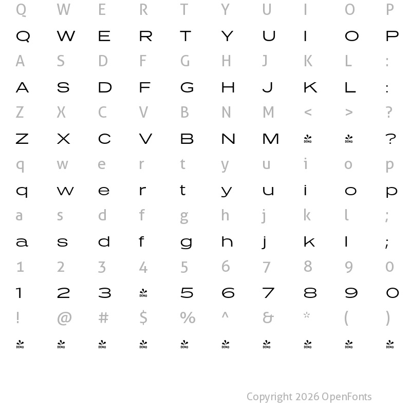Character Map of FONTSPRING DEMO - Presicav Lt Regular