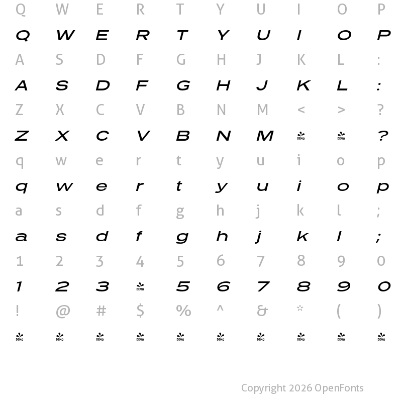 Character Map of FONTSPRING DEMO - Presicav Rg Italic
