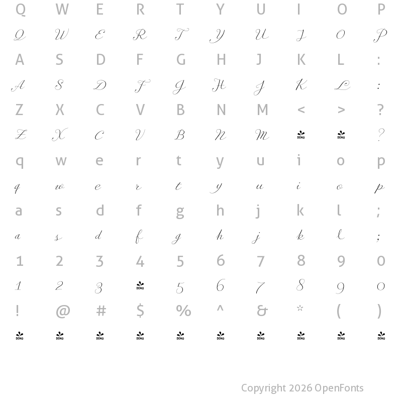 Character Map of FONTSPRING DEMO - PretAPorter Contrast Light Regular