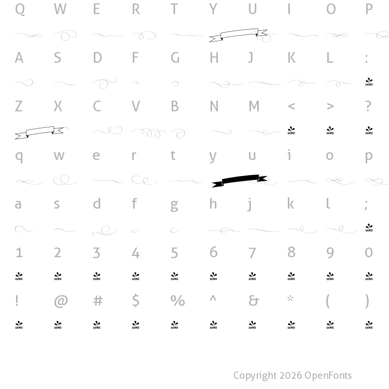 Character Map of FONTSPRING DEMO - PretAPorter Contrast Thin Orna Regular