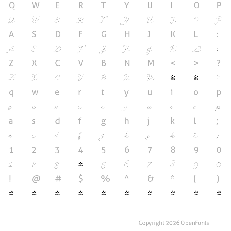 Character Map of FONTSPRING DEMO - PretAPorter Linear Light Regular