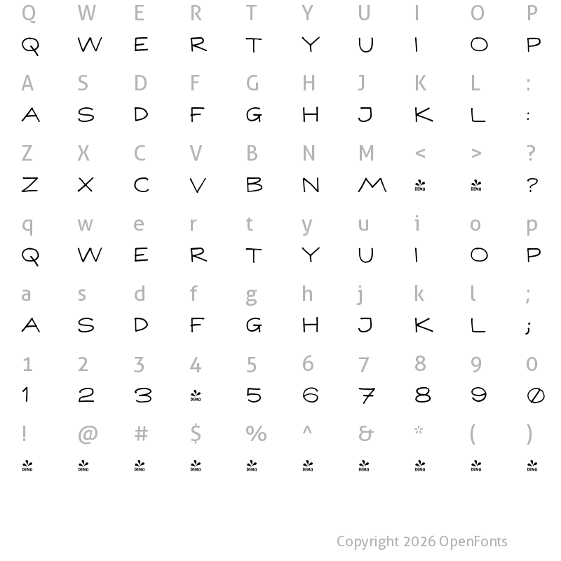 Character Map of FONTSPRING DEMO - Pretty Garden Sans Regular