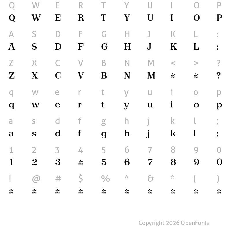 Character Map of FONTSPRING DEMO - Priamos Serial Medium Regular