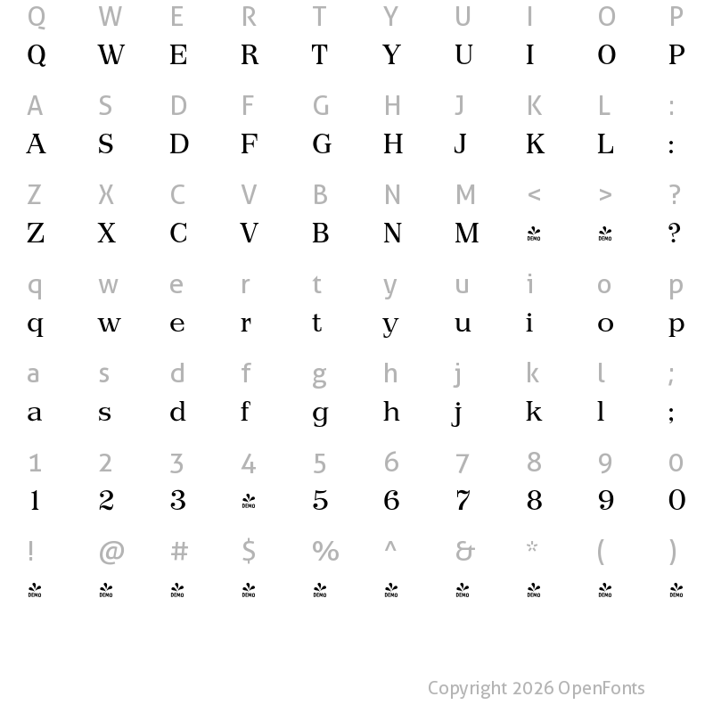 Character Map of FONTSPRING DEMO - Priamos Serial Regular