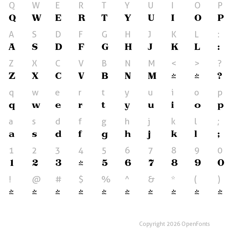 Character Map of FONTSPRING DEMO - Priamos Serial Xbold Regular