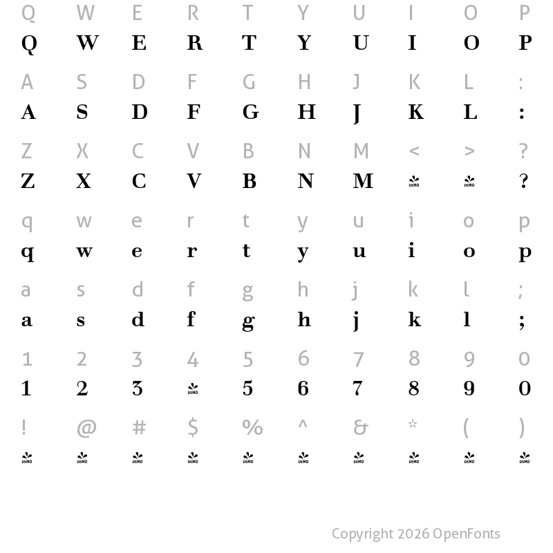 Character Map of FONTSPRING DEMO - Prillwitz Book PRO Bold