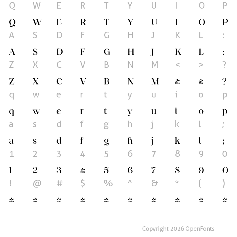 Character Map of FONTSPRING DEMO - Princesa Alt Medium Regular