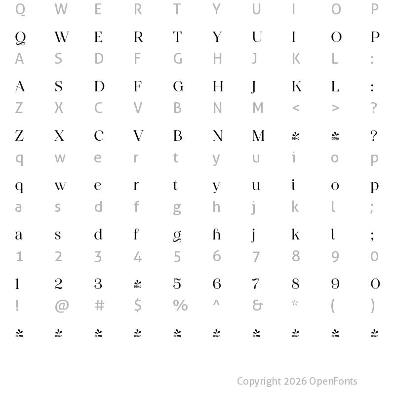 Character Map of FONTSPRING DEMO - Princesa Alt Regular