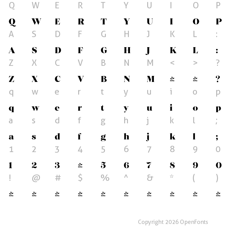 Character Map of FONTSPRING DEMO - Princesa Black Regular