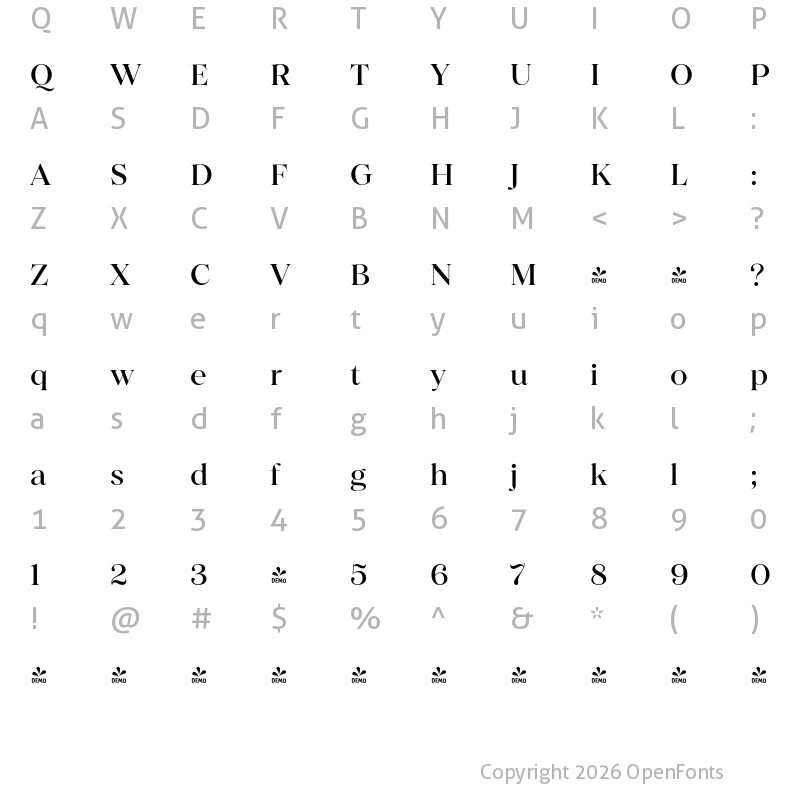 Character Map of FONTSPRING DEMO - Princesa Medium Regular