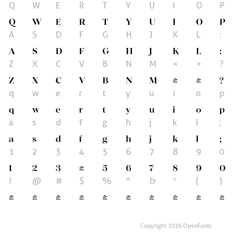 Character Map of FONTSPRING DEMO - Princesa SemiBold Regular