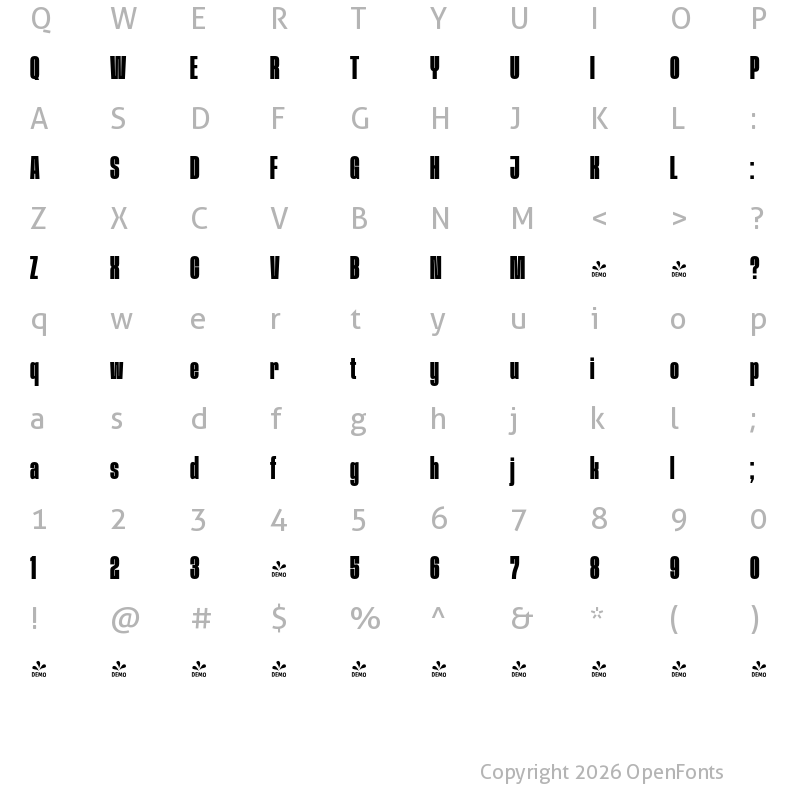 Character Map of FONTSPRING DEMO - Procerus Bold