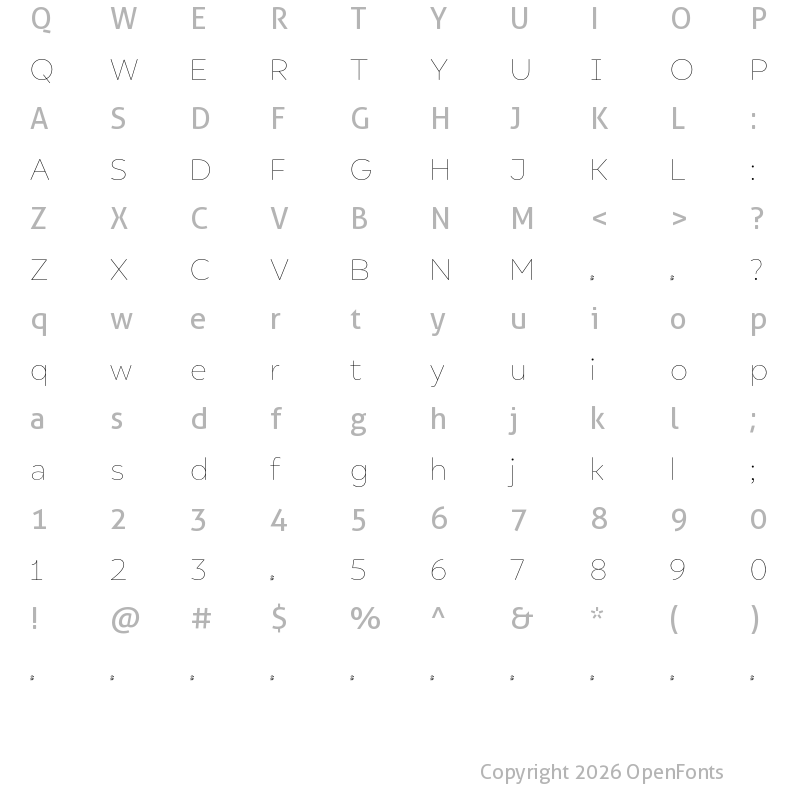 Character Map of FONTSPRING DEMO - Promo ExtraLight Regular