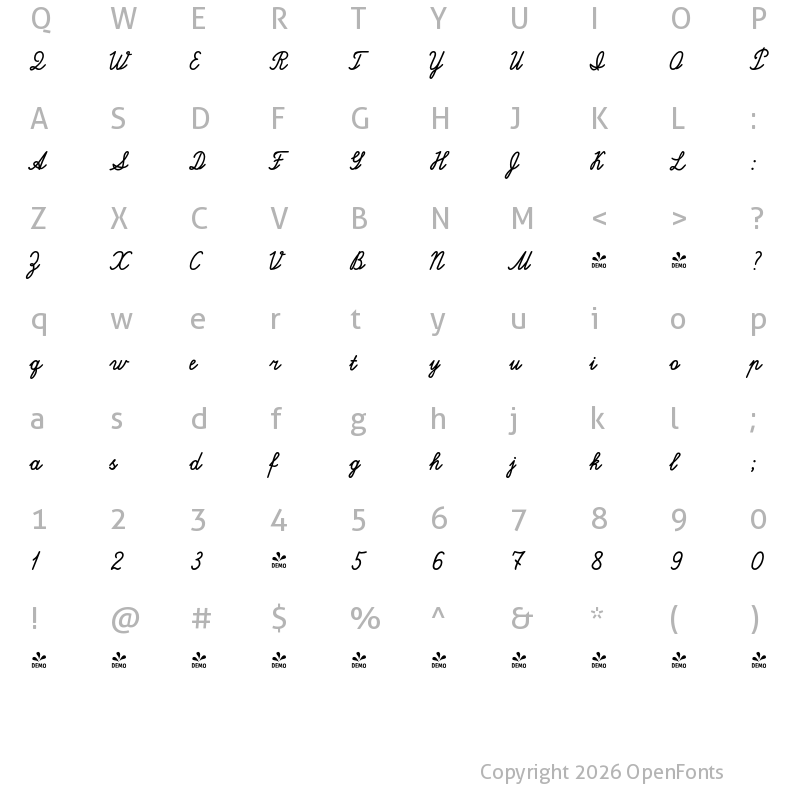 Character Map of FONTSPRING DEMO - Propisi Medium