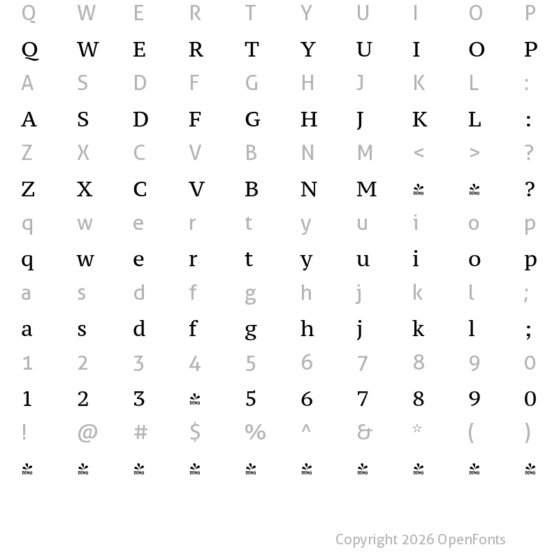 Character Map of FONTSPRING DEMO - PT Serif Pro Caption Regular