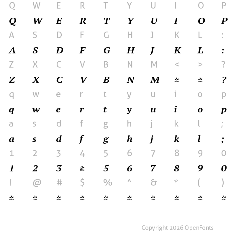 Character Map of FONTSPRING DEMO - PT Serif Pro Ext Bold Regular