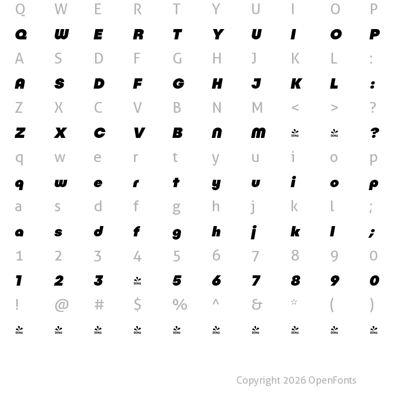 Character Map of FONTSPRING DEMO - Publica Play Black Italic Regular