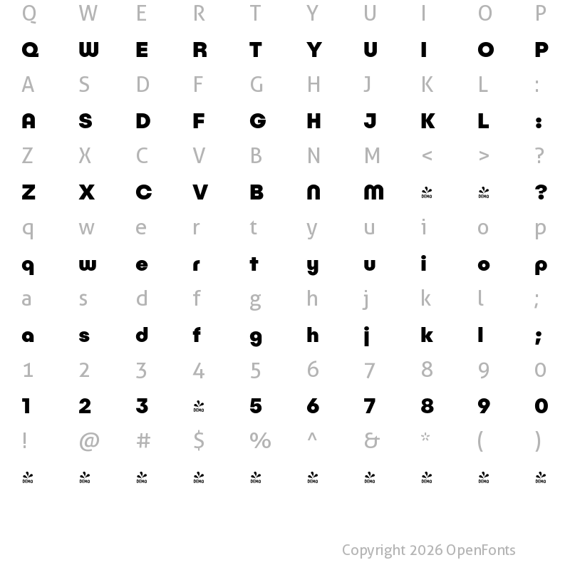Character Map of FONTSPRING DEMO - Publica Play ExtraBold Regular