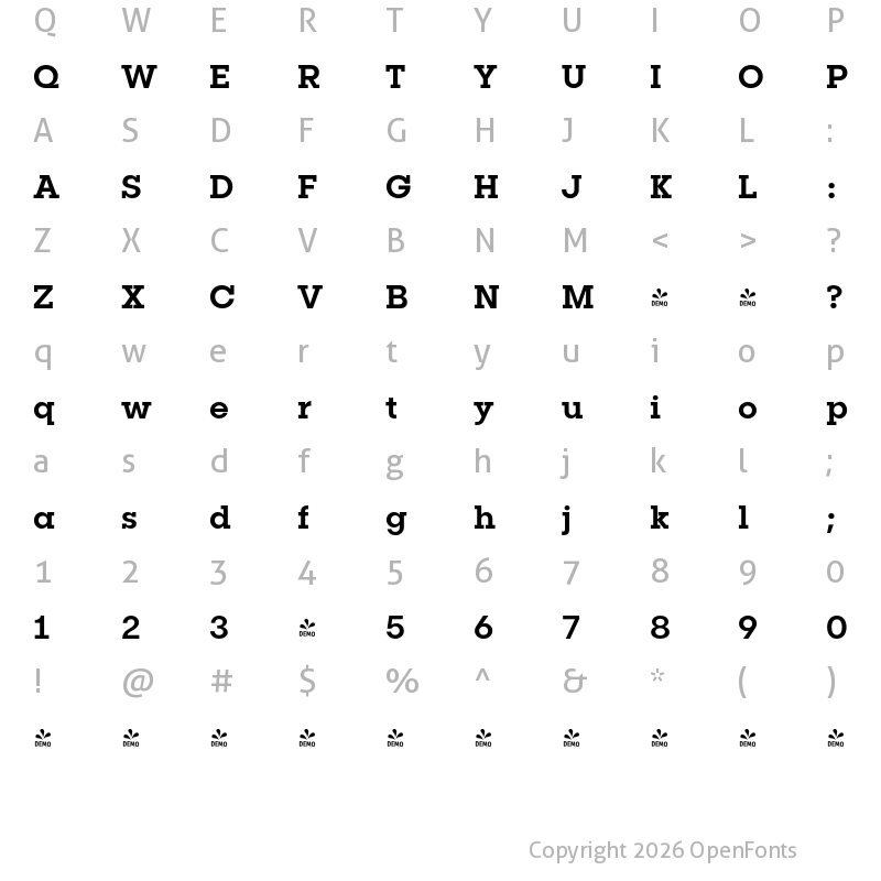 Character Map of FONTSPRING DEMO - Publica Slab Medium Regular