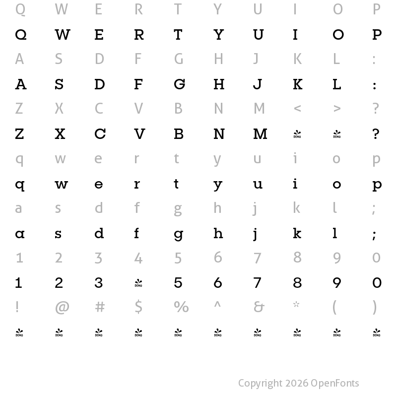 Character Map of FONTSPRING DEMO - Publica Slab Regular