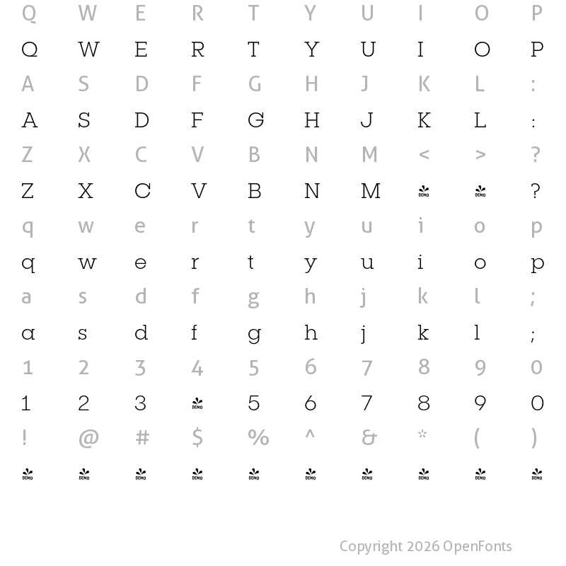 Character Map of FONTSPRING DEMO - Publica Slab UltraLight Regular