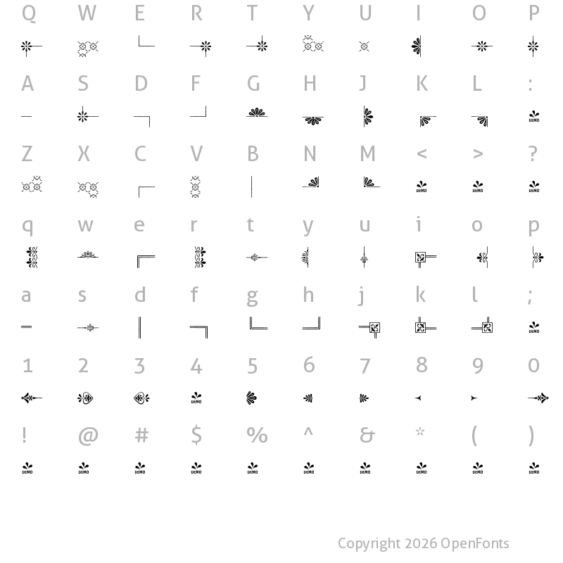 Character Map of FONTSPRING DEMO - Pueblito Ornaments Regular