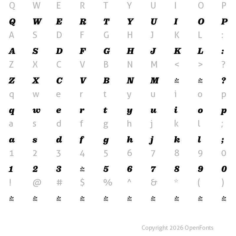 Character Map of FONTSPRING DEMO - Pulpo Black Italic