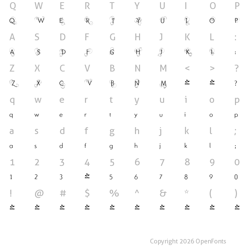 Character Map of FONTSPRING DEMO - PurissimaD Regular