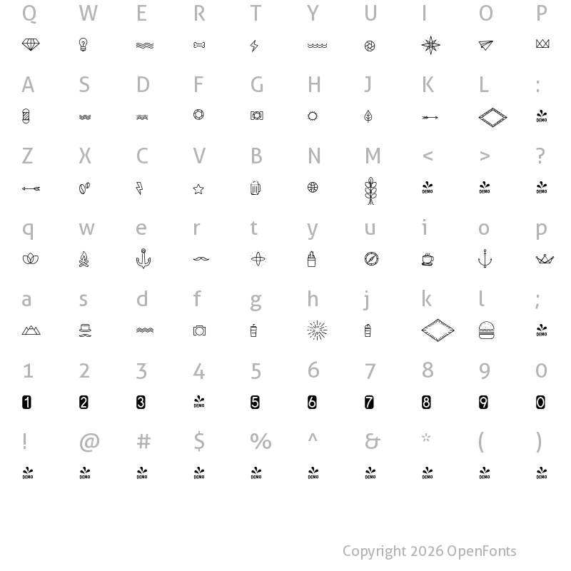 Character Map of FONTSPRING DEMO - QARVIC icon Regular