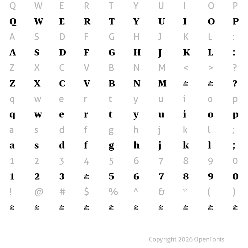 Character Map of FONTSPRING DEMO - Quador Bold