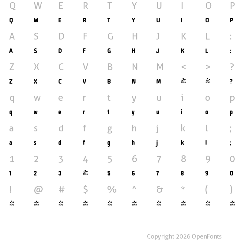 Character Map of FONTSPRING DEMO - Quan Slim R ExtBd Regular
