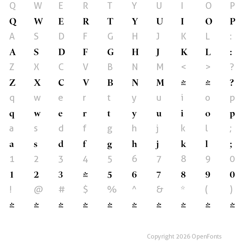 Character Map of FONTSPRING DEMO - Quant-Bold Regular