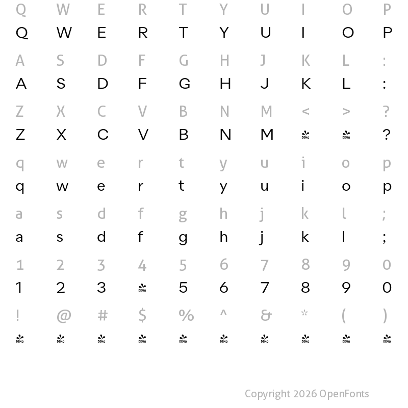 Character Map of FONTSPRING DEMO - Quarion Book Regular