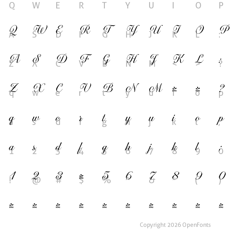 Character Map of FONTSPRING DEMO - Quarzo Regular