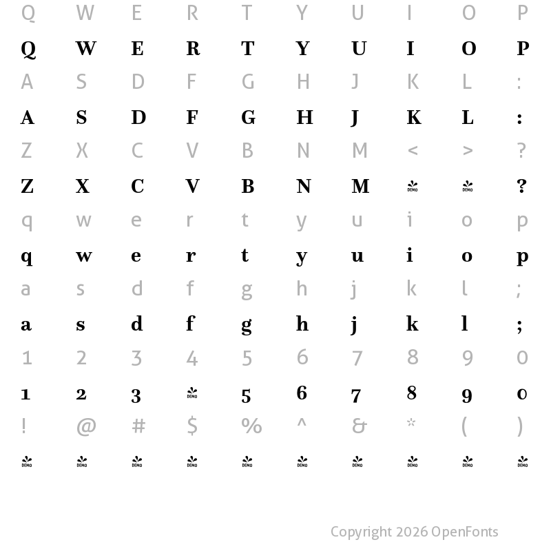 Character Map of FONTSPRING DEMO - Questa Bold