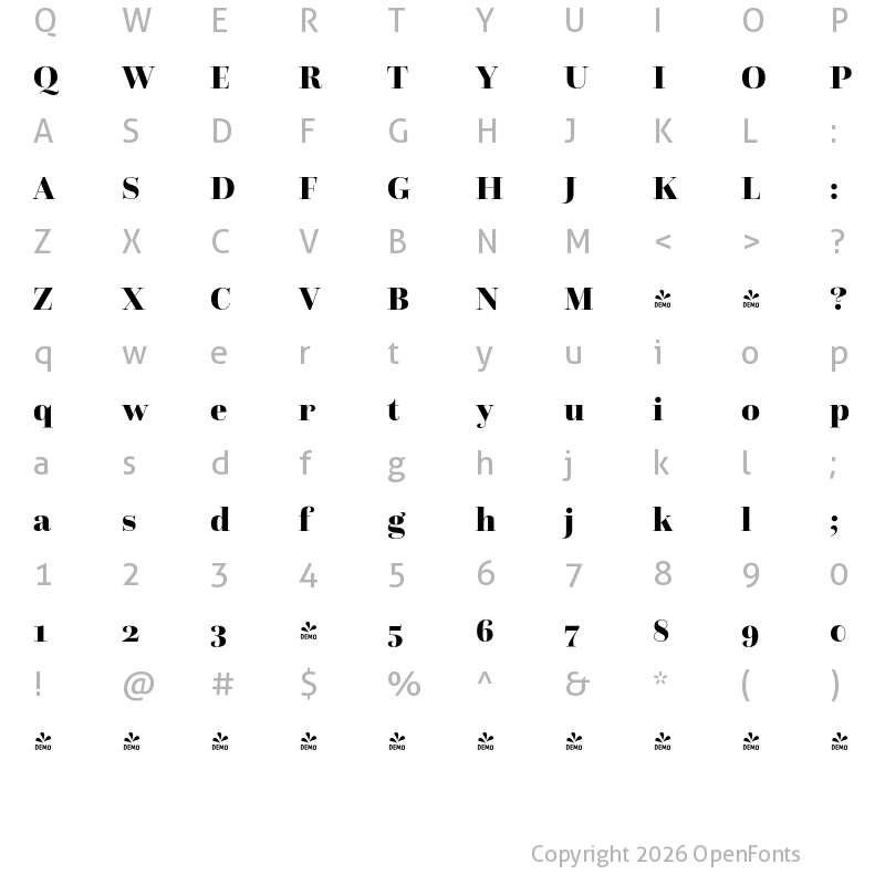 Character Map of FONTSPRING DEMO - Questa Grande Black Regular