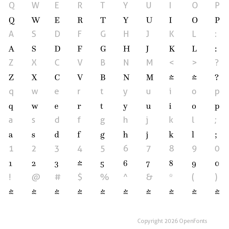 Character Map of FONTSPRING DEMO - Questa Regular