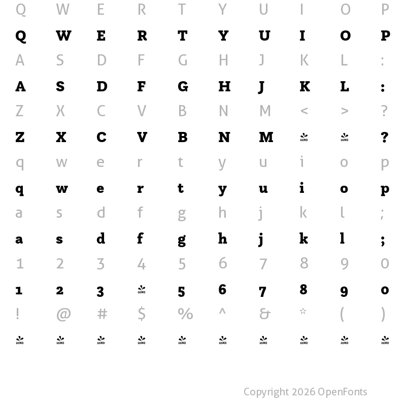 Character Map of FONTSPRING DEMO - Questa Slab Black Regular