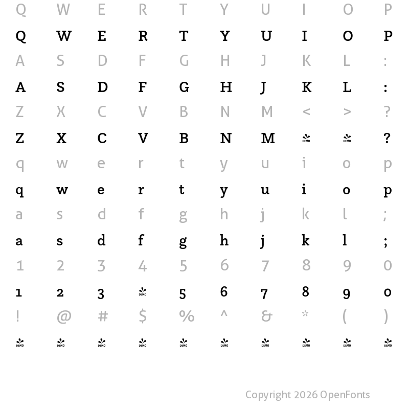 Character Map of FONTSPRING DEMO - Questa Slab Medium Regular