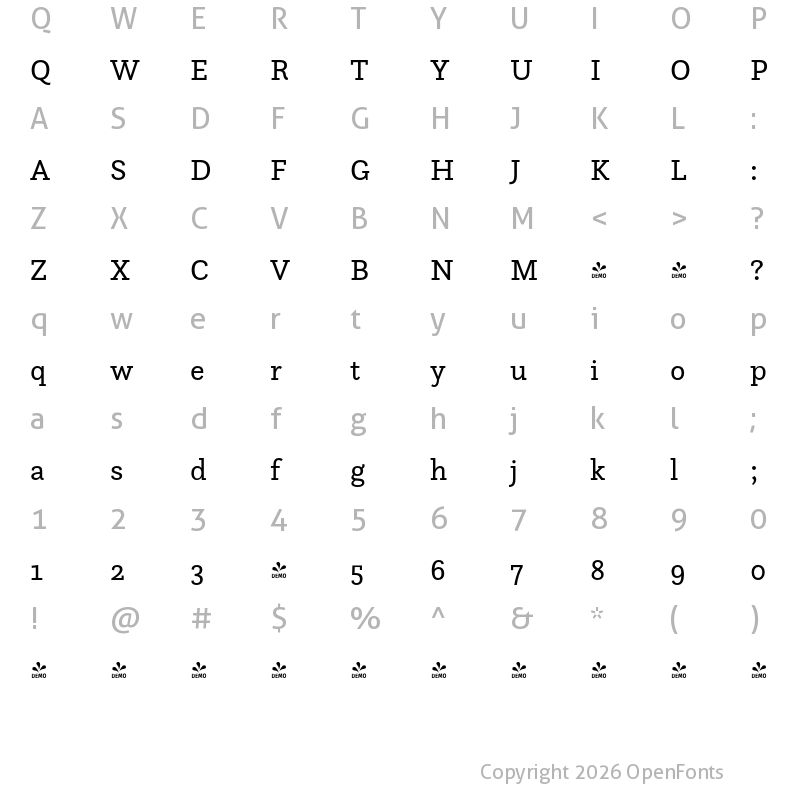 Character Map of FONTSPRING DEMO - Questa Slab Regular