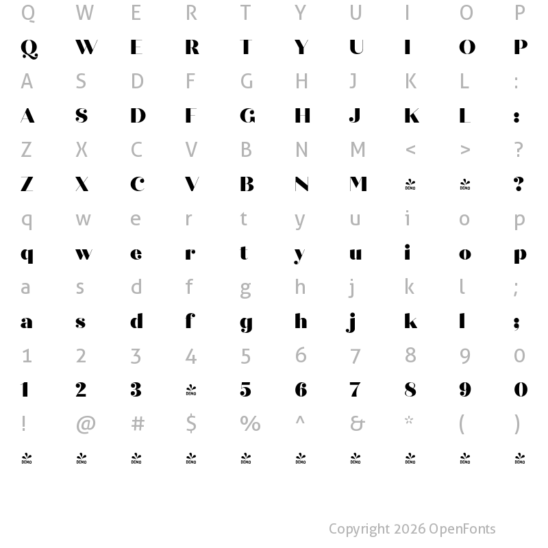 Character Map of FONTSPRING DEMO - Quiche Fine Black Regular
